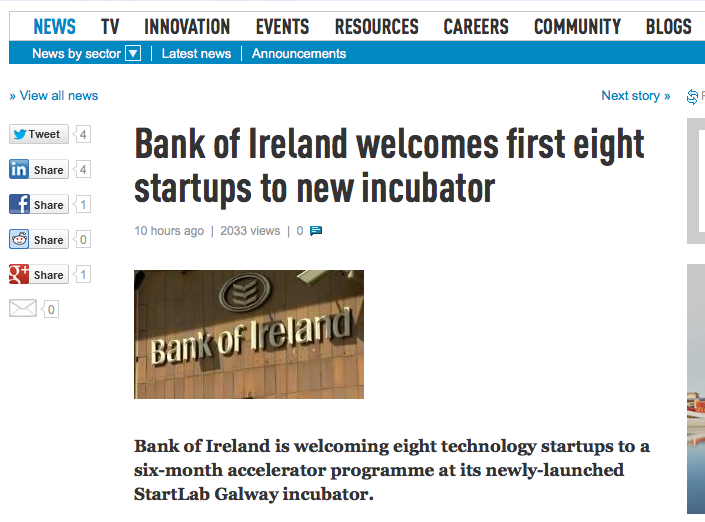 startlab featured in Finextra